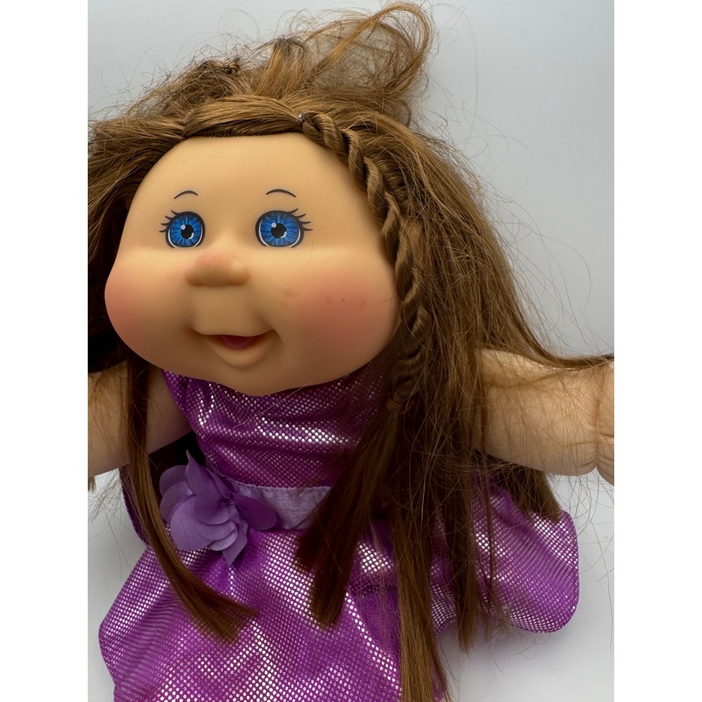 Vintage Cabbage Patch Kid Doll Purple Sparkle Dress Blue Eye Brown Hair Princes - Picture 7 of 9